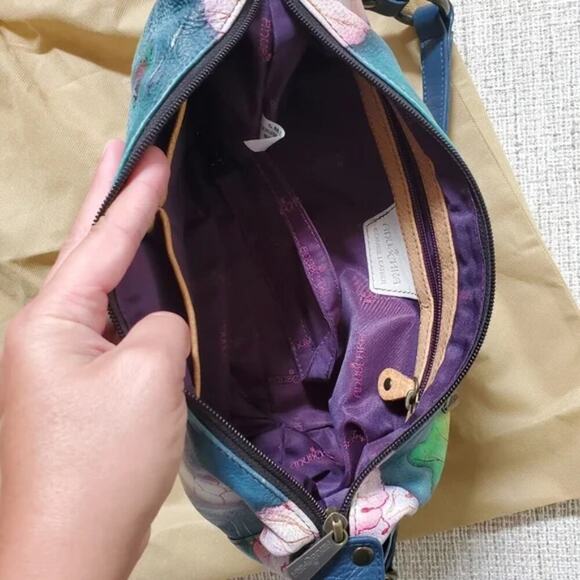 Anuschka Sea Life sea turtle fish hand painted leather shoulder bag Purse new - Picture 7 of 16